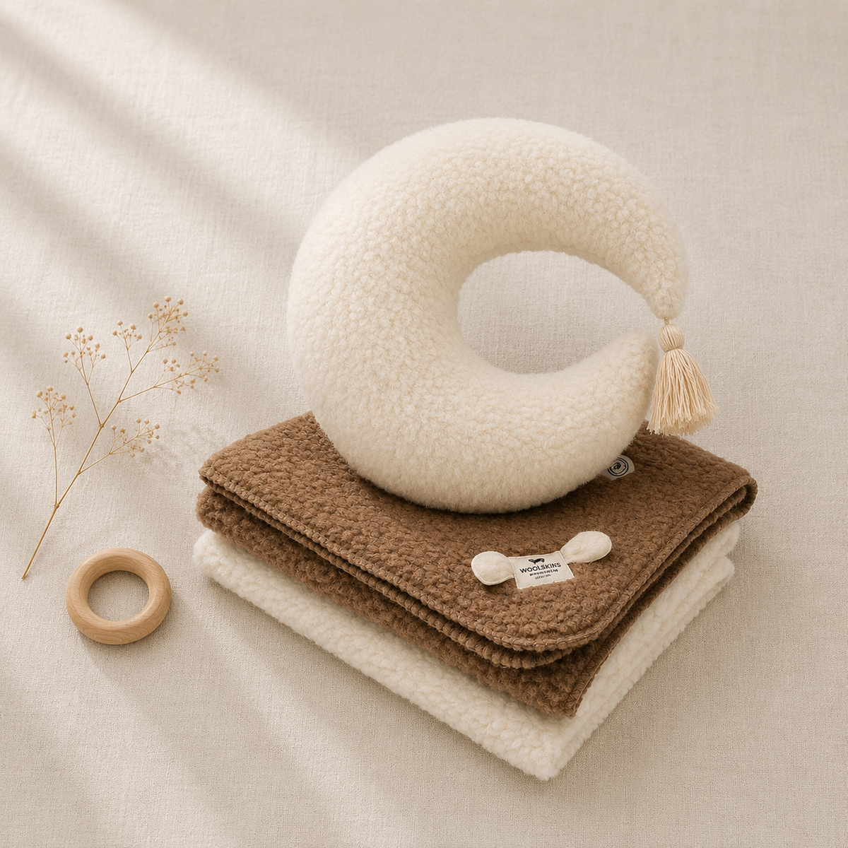Coussin lune en laine pour chambre de bébé et d’enfant | Thumbled